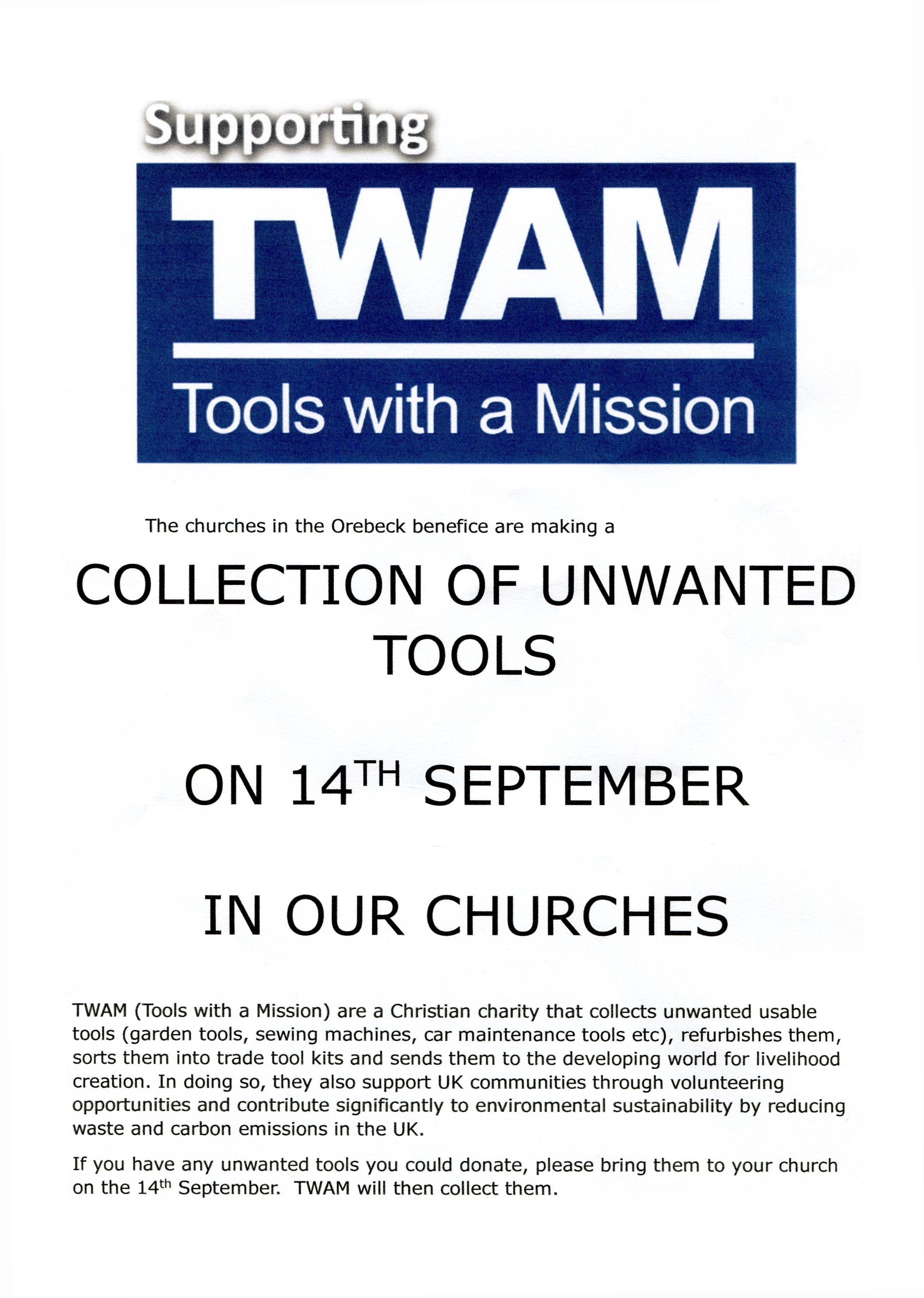 TWAM - Tools With a Mission tools collection on 14th September