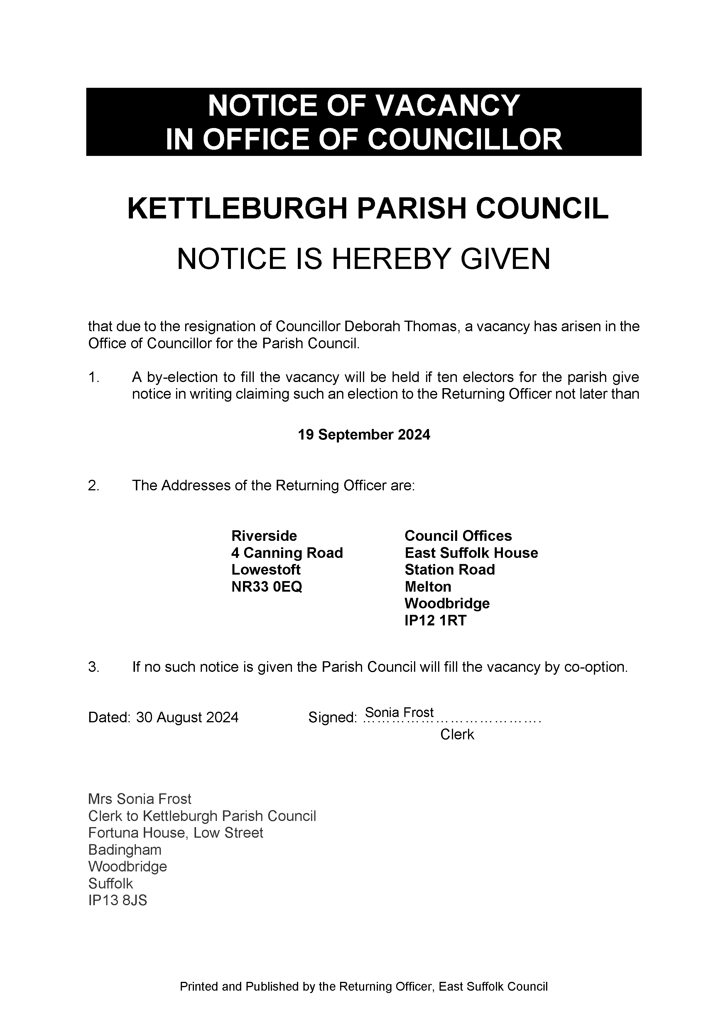 Vacancy for a Parish Councillor