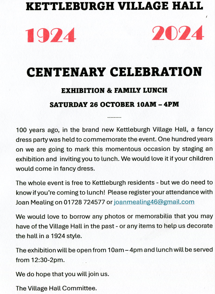 Village Hall Centenary Celebration 26th October